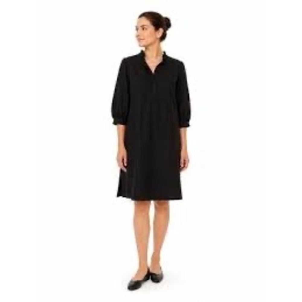 Preston & York Shift Dress Women 16 Black Excellent Ruffle Neck Balloon Sleeve